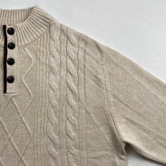 Joseph Abboud Cable/Shaker Knit Mock Neck LS Quarter Button Pullover Sweater - Picture 8 of 16